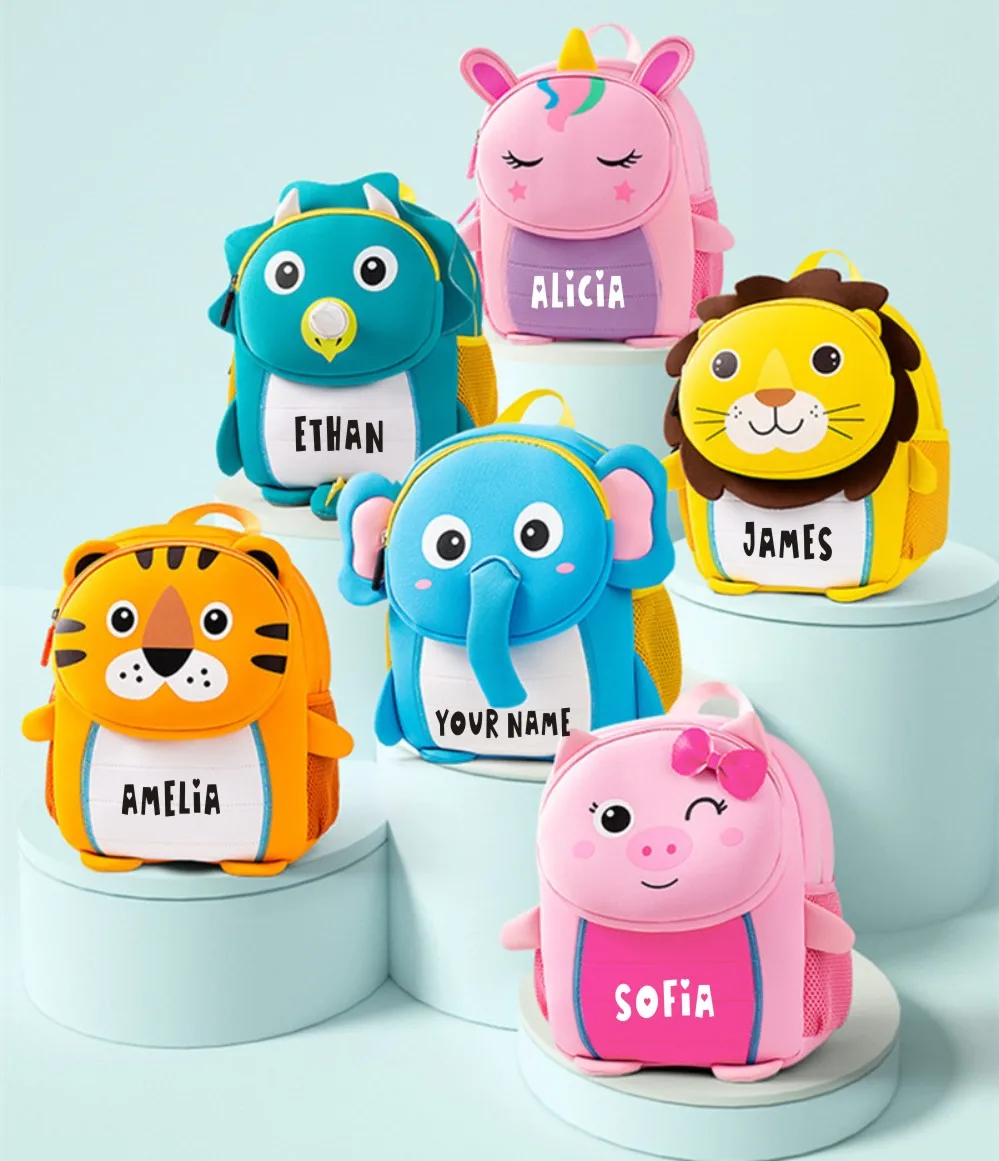 Toddler Backpacks|Personalized Name Kids Backpacks | Cartoon Animals Bags |Kindergarten Backpack |Preschool Bag for Boy Girl