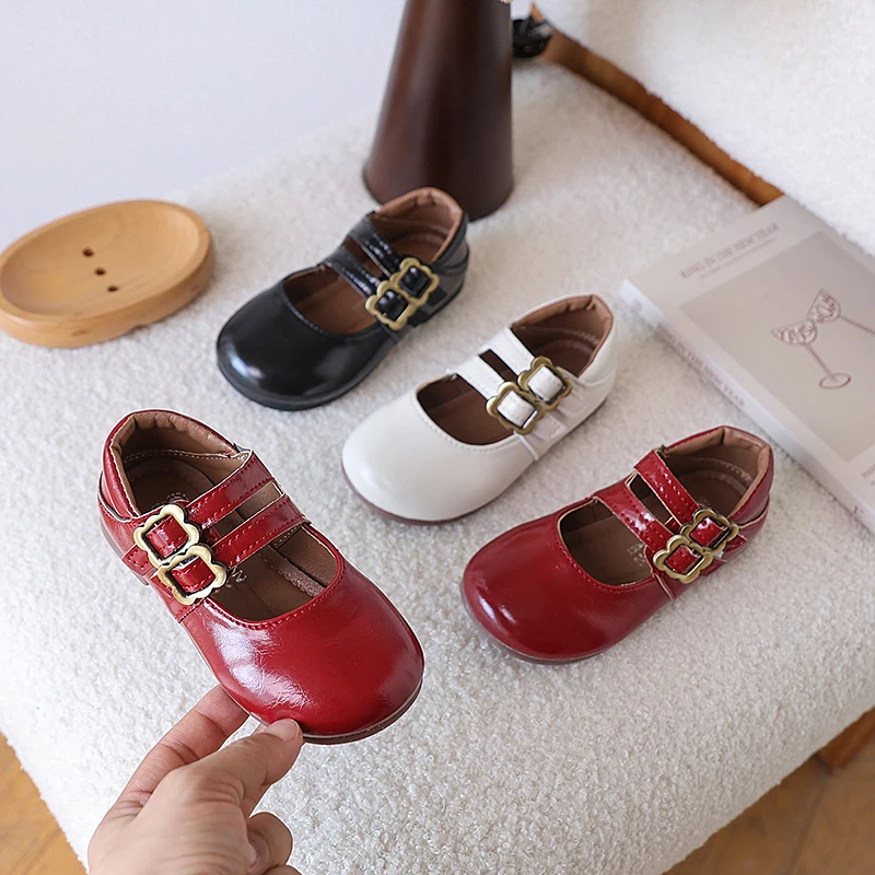 

Высококачественная кожаная обувь для девочек, весенне-осенние модные детские простые однотонные туфли принцессы Мэри Джейн с плоской подошвой