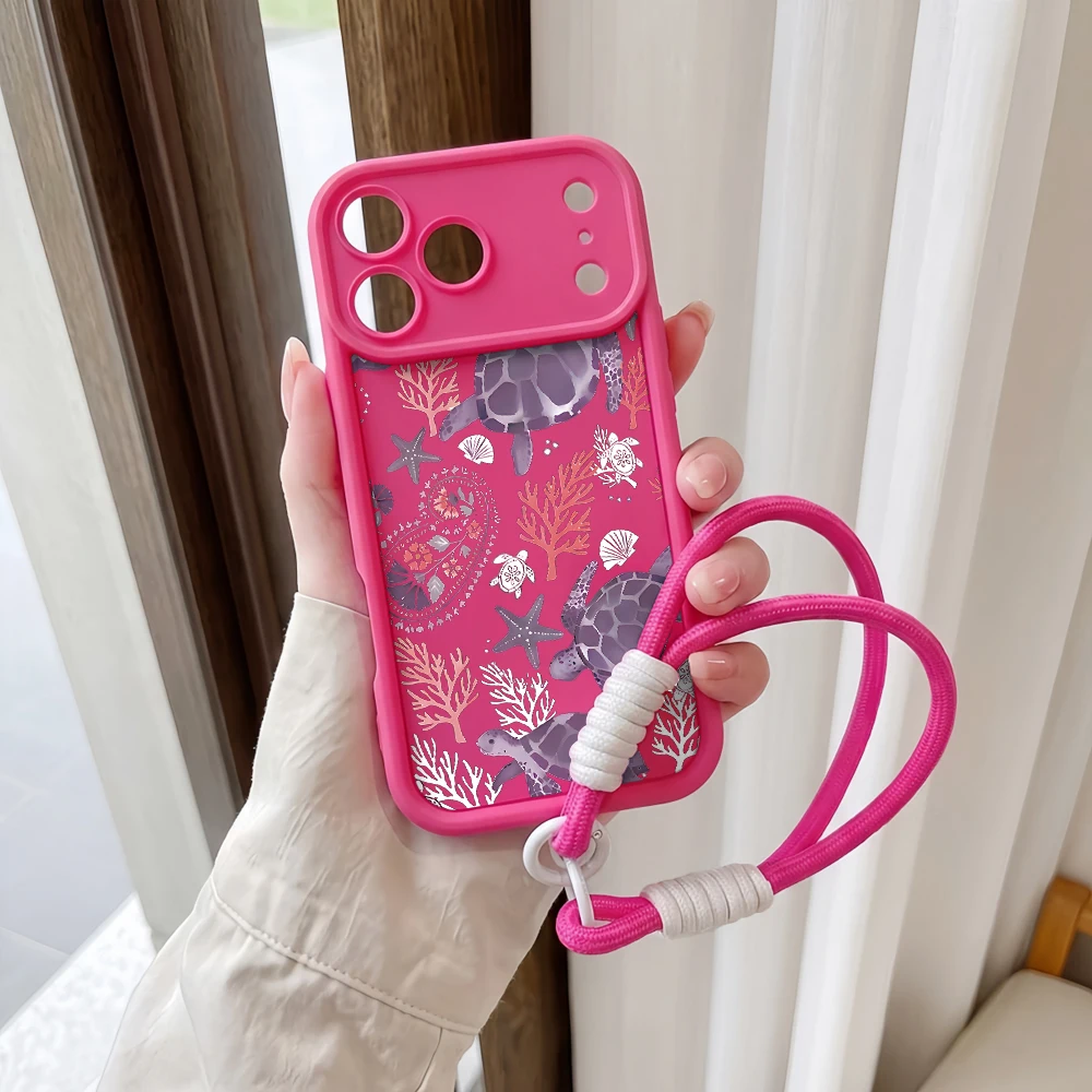 Meeresschildkröten-Korallen-Lanyard-Handyhülle für iPhone 12 13 14 15 16 17 Pro Max 16 15 14 Pro Plus 17E Stoßfeste Matte Silikonhülle – Detail 5
