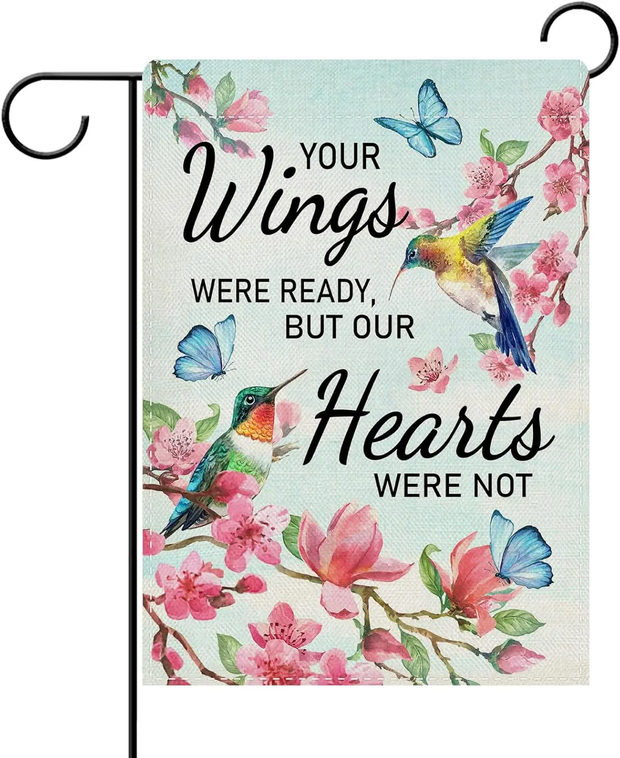 Dyrenson Memorial Hummingbirds Cherry Blossom Decorative Garden Flag, Your Wings Were Ready But Our Hearts Were Not Yard Out yyi