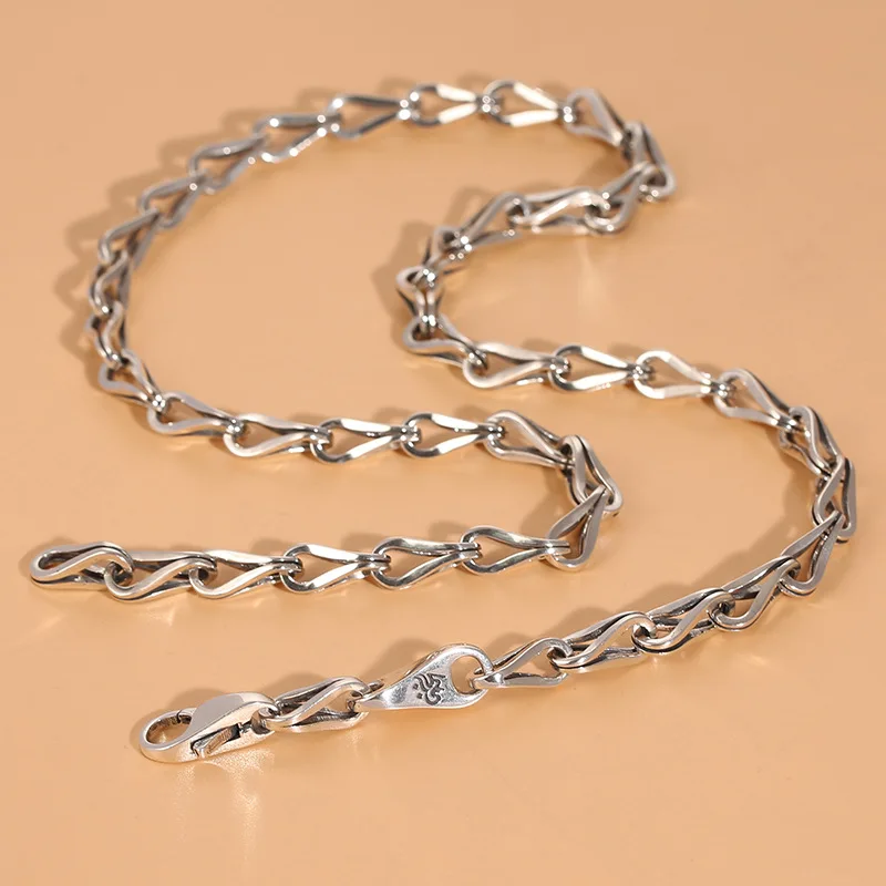 

Thai silver retro ethnic style trendy six words mantra melon seeds chain necklace domineering men silver necklace pure necklace