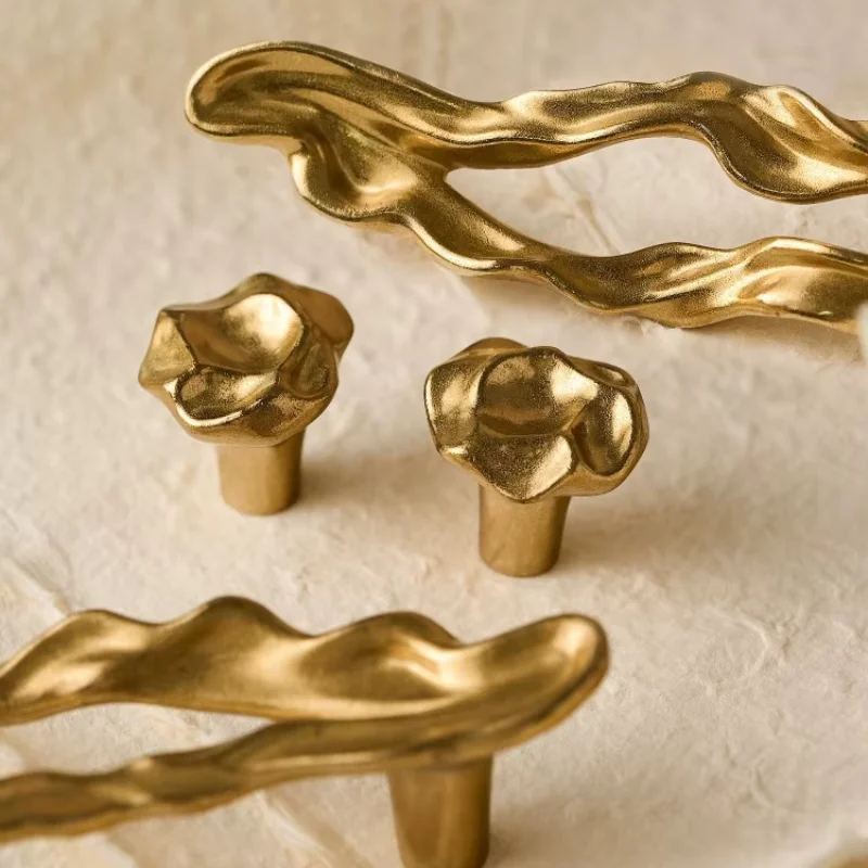 Gold Irregular Twisted Wave Cabinet Handles Pulls /Textured Brass Drawer Knobs Wardrobe Cupboard Door Furniture Hardware