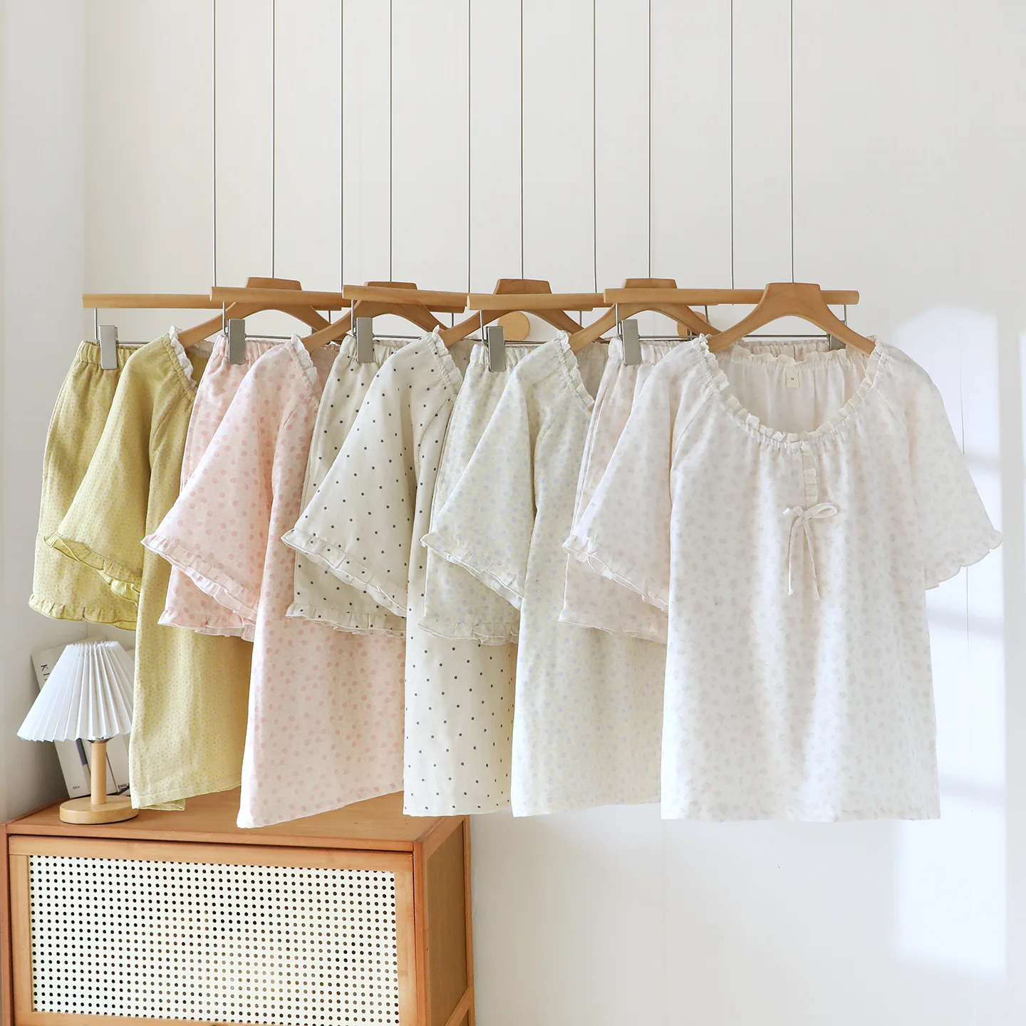 

Summer Pajama Set Print Cotton Cute Women's Short Sleeve Shorts Two Piece Set Home Clothes