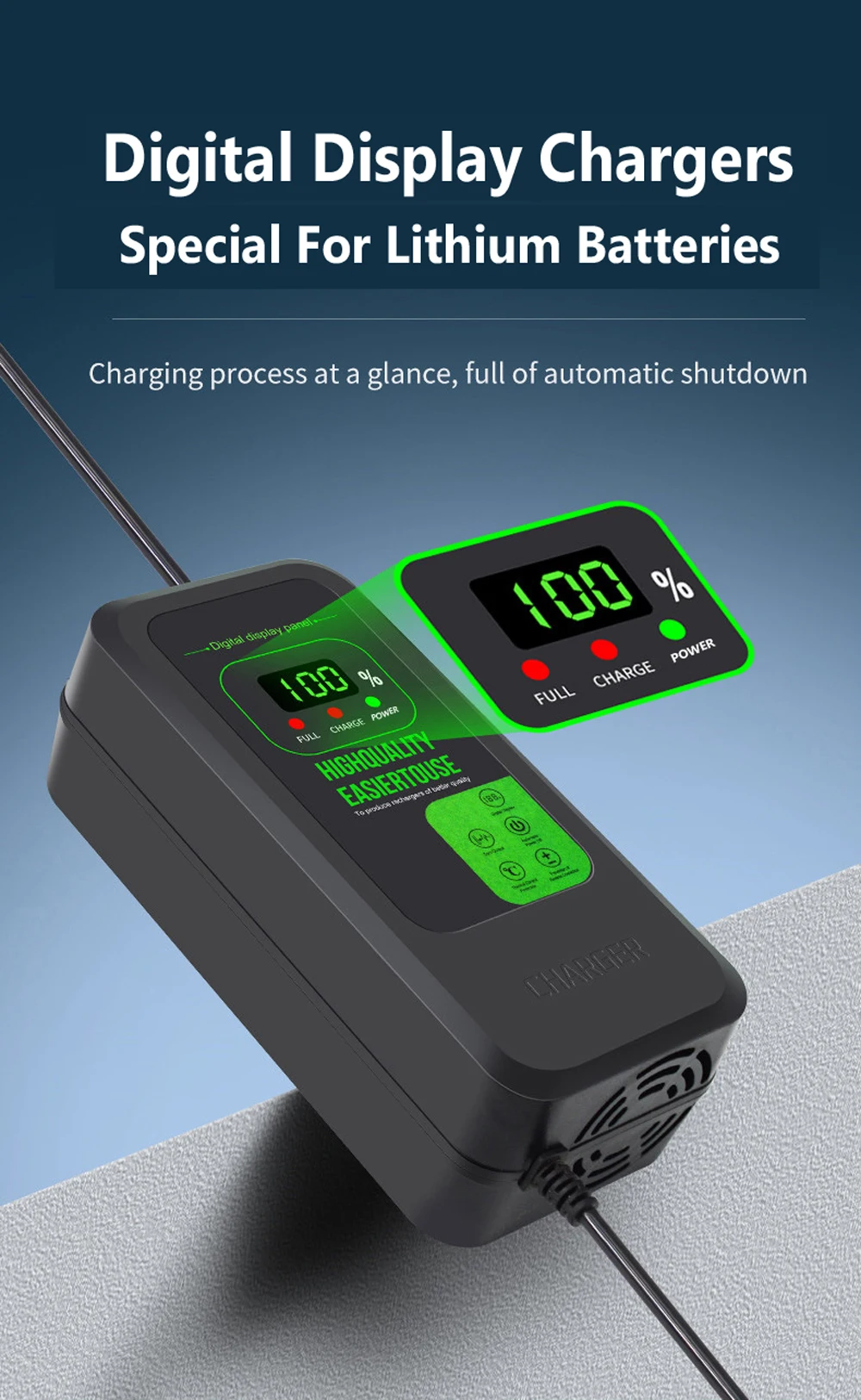 36V 48V 72V Li-Ionen-Ladegerät für Lithium-Batterien 2A/5A mit DC/Dreieck-Stecker für 42V 54,6V 84V Lithium-Batterie-Ladeadapter – Detail 1