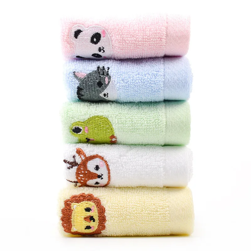 1Pc 25x25cm Cartoon Animal Embroidered Solid Color Cotton Soft Absorbent Children Kids Baby Square  Face Towel