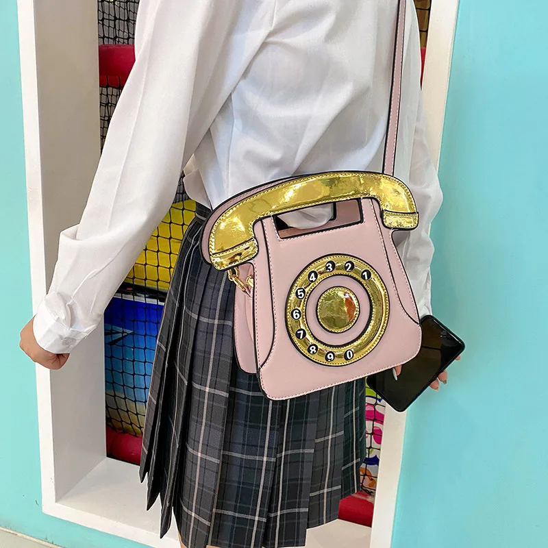 Young Girl Simulation Telephone Creative Design Handbag Cute Style Shoulder Bag Fashion Leather Woman Bag Fashion Crossbody Bags