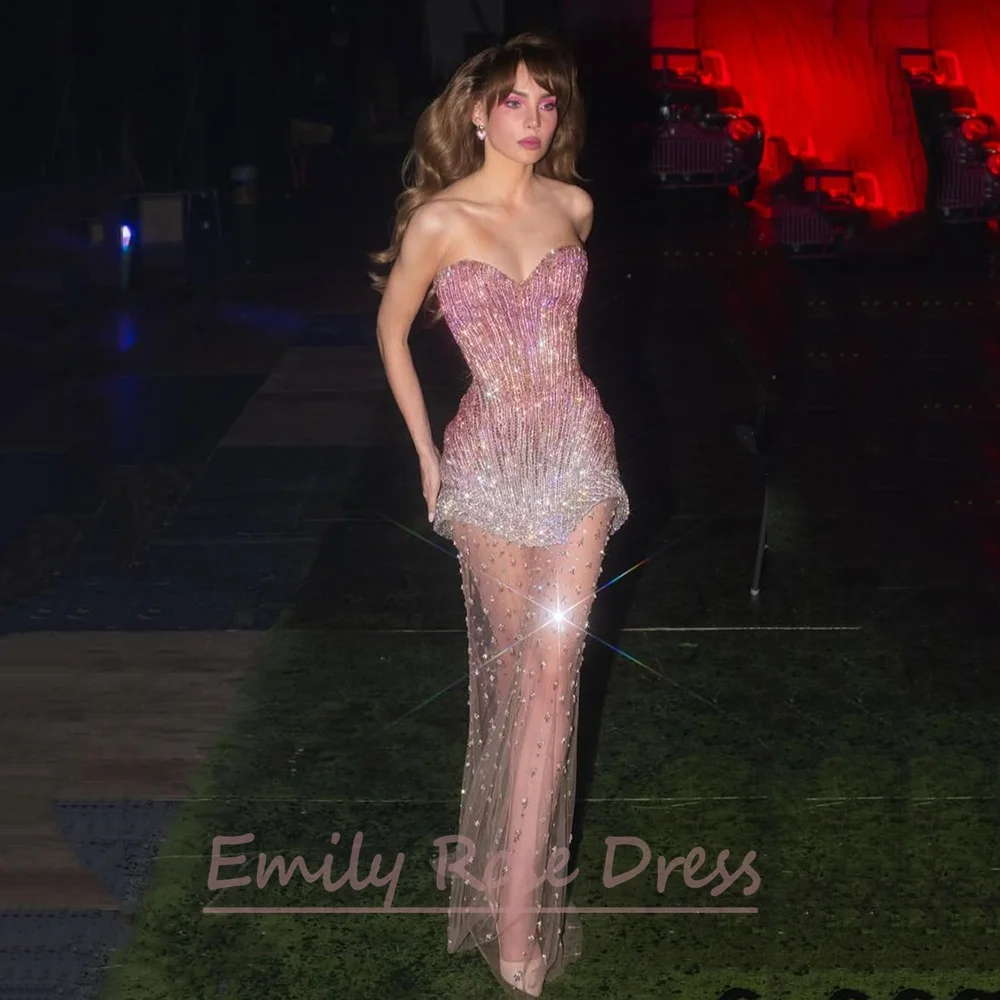 

2026 Sweetheart Pink Luxury Prom Dresses Customized Long Women Party Gala Gown Mermaid Stunning Crystal Sleeveless Evening Gowns