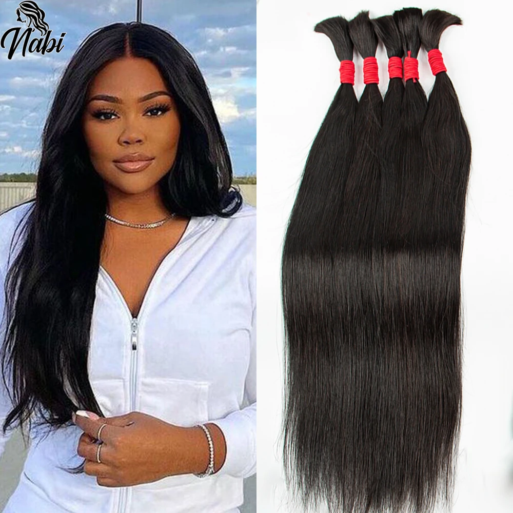 Nabi Straight Hair Bundles for Traiding, Hair Extensions Bulk, 100% Virgin Hair Extension, Feixes de cabelo humano para tranças