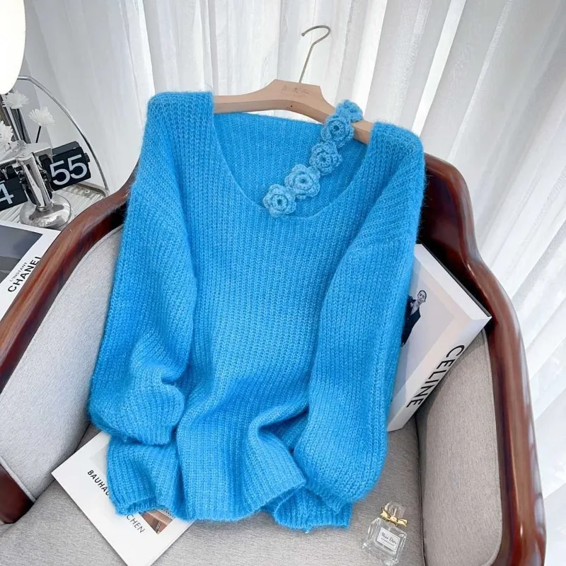 

Women Clothes Spring Autumn Fashion Korean Hollow Out Solid Color O-neck Ladies All-match Knitting Appear Thin Pullover Sweater