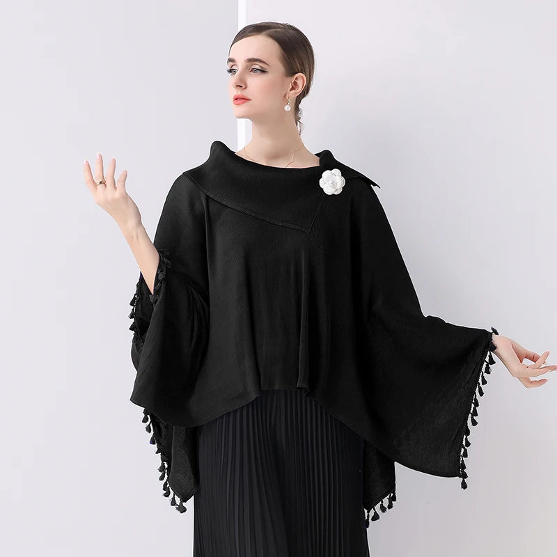 2025 جودة عالية موضة جديدة فضفاضة شرابة تي شيرت الياقة المستديرة كم تشبه جناح الخفّاش حجم كبير عالية بسط المرأة بلايز #4