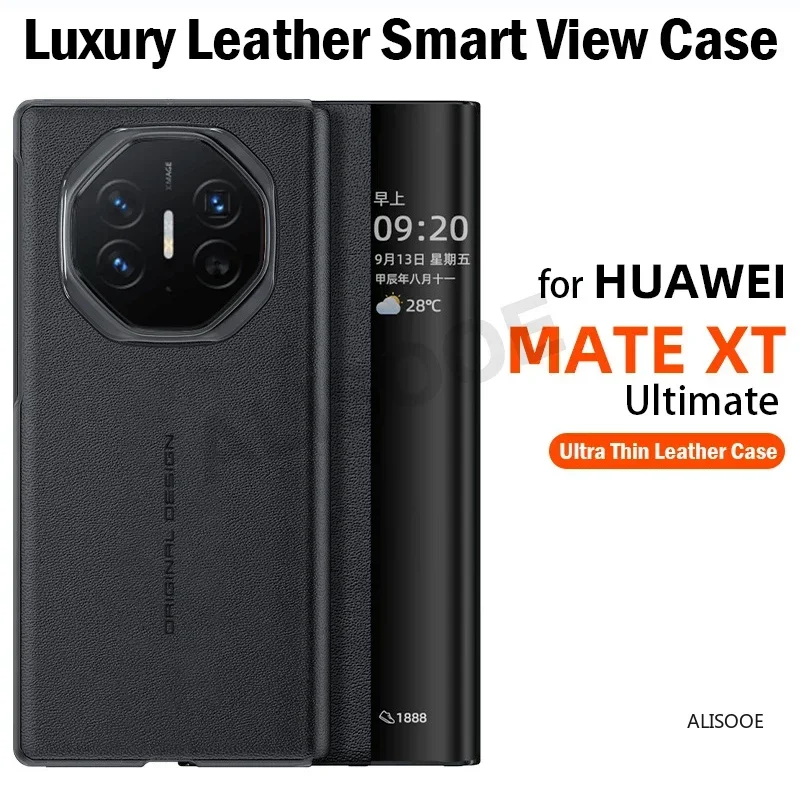 Luxury Leather Flip Cover for Huawei Mate XT Ultimate Case Smart View Protection Phone Funda for Huawei Mate XT Capa