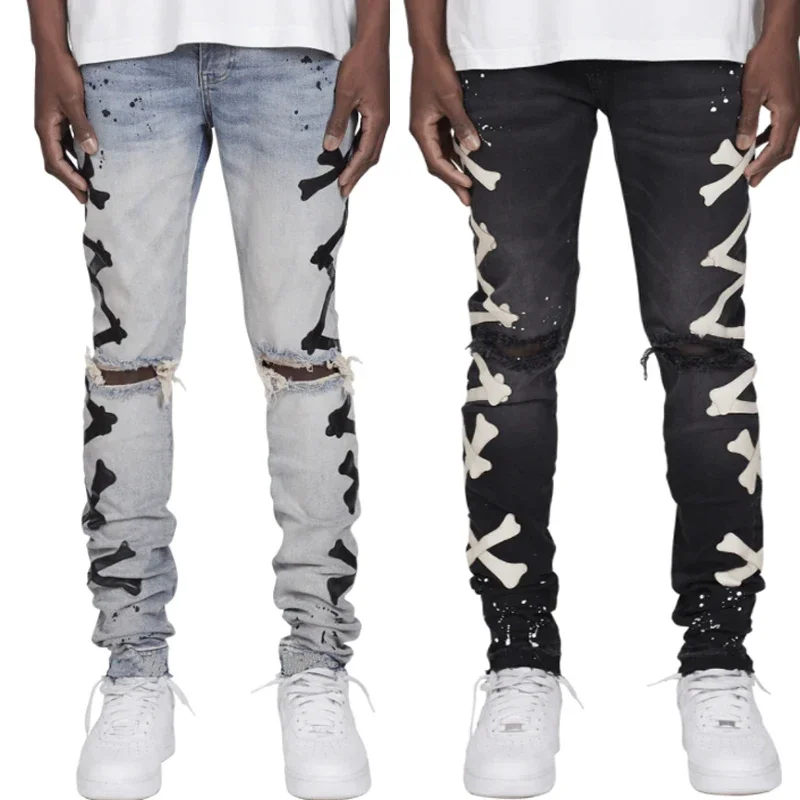 

Ripped Jeans Men Fashion Printed Casual Pants Skinny Slim Fit Denim Trousers Jogger Hip Hop Streetwear Jeans For Men