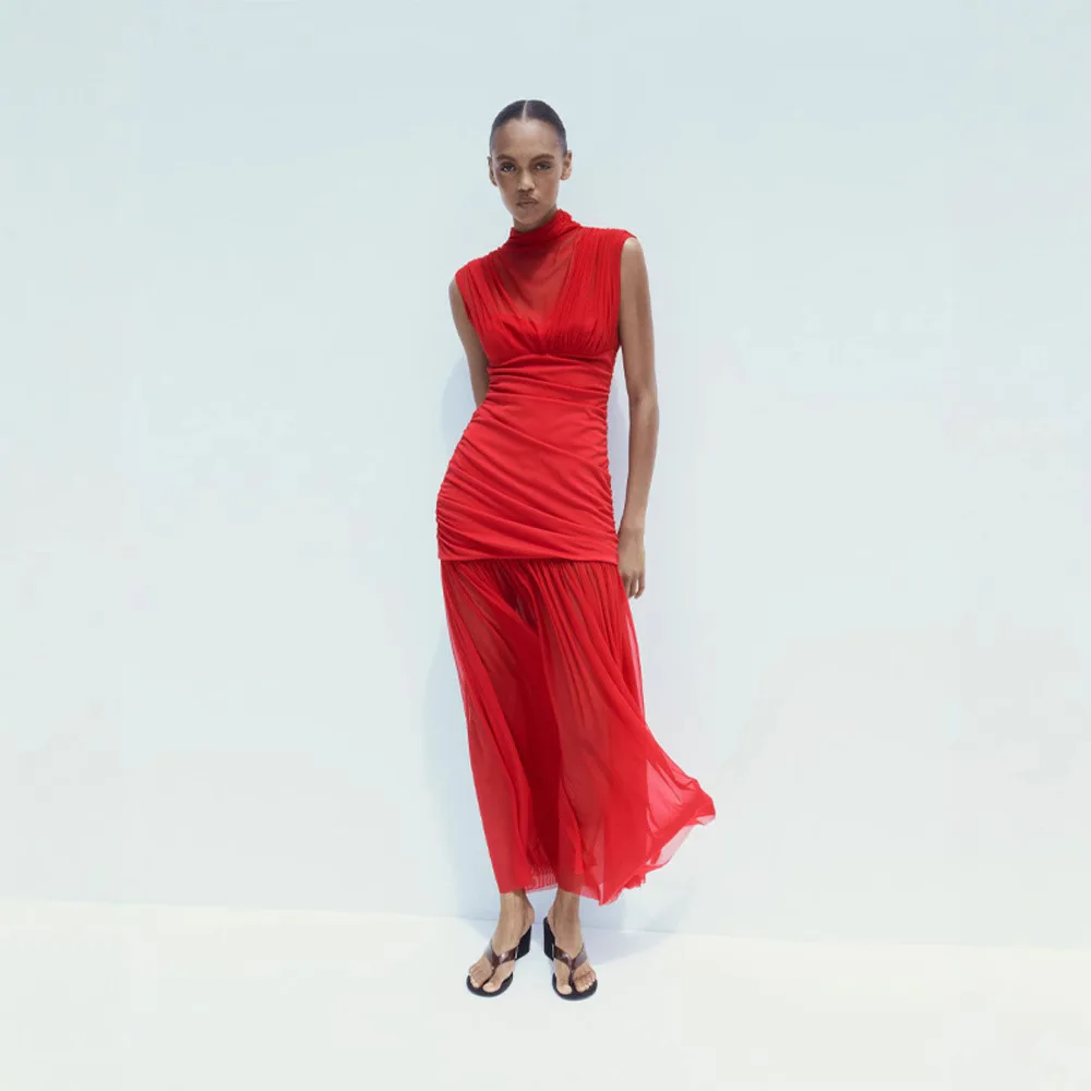 Abiti Autunno-Estate 2025 Gonna lunga da donna con temperamento mezzo dolcevita cucita a rete