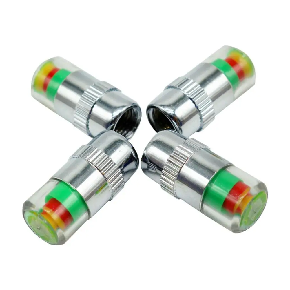 4pcs Car Tire Pressure Indicator Tire Pressure Gauge Indicator Sensor External Valve Detection Alert Monitoring Valve Cap