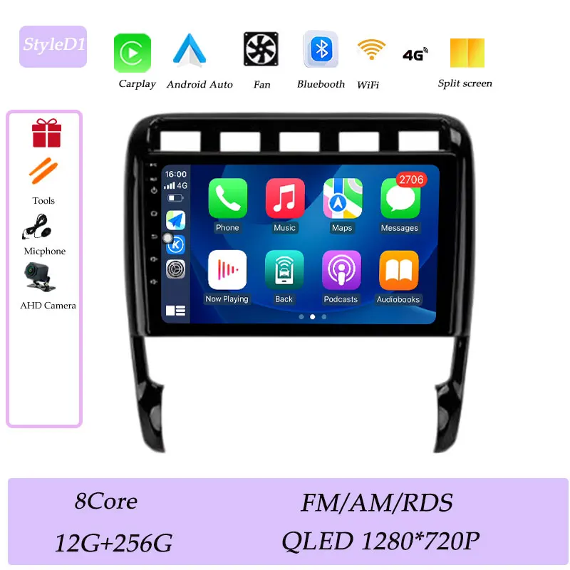 CarPlay voor Porsche Cayenne I 1 9PA 2002-2010 Autoradio Multimedia Speler GPS Navigatie Bluetooth 4G DSP Stereo QLED Scherm