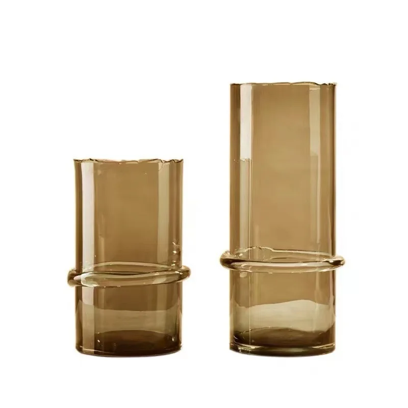 

Modern simple irregular bottle mouth, straight coffee-colored glass flower ware, bar model room home decoration