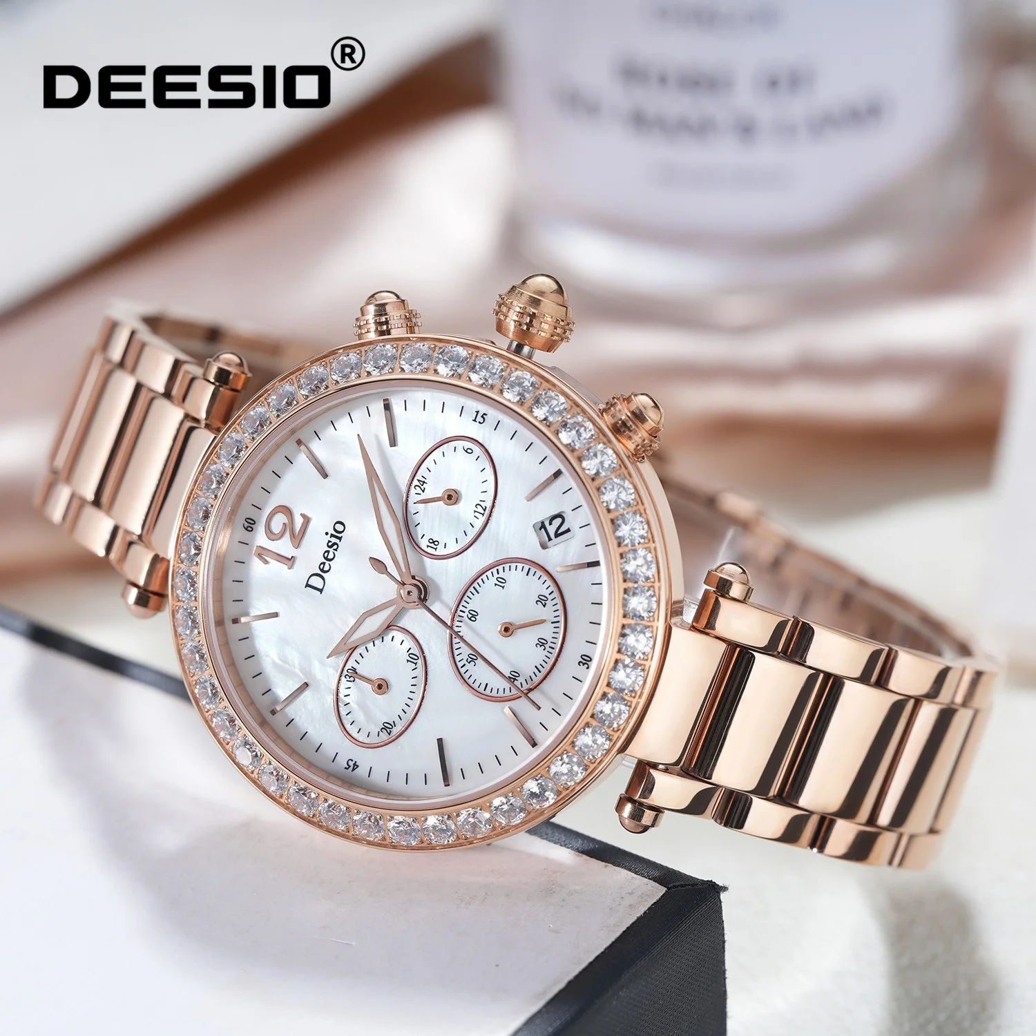 Deesio Japanese Mechanical Movement Watch Women Skeleton Automatic Luminous Stainless Steel Waterproof Luxury Ladies Wristwatch