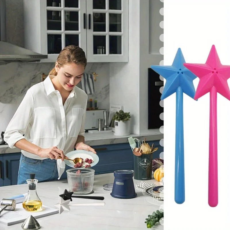 2Pc Kawaii Fairy Star Stick Stick Salt & Pepper Shaker Magic Wand Spices Dispenser Creative Kitchen Salt Control Bottle 1/3 Hole