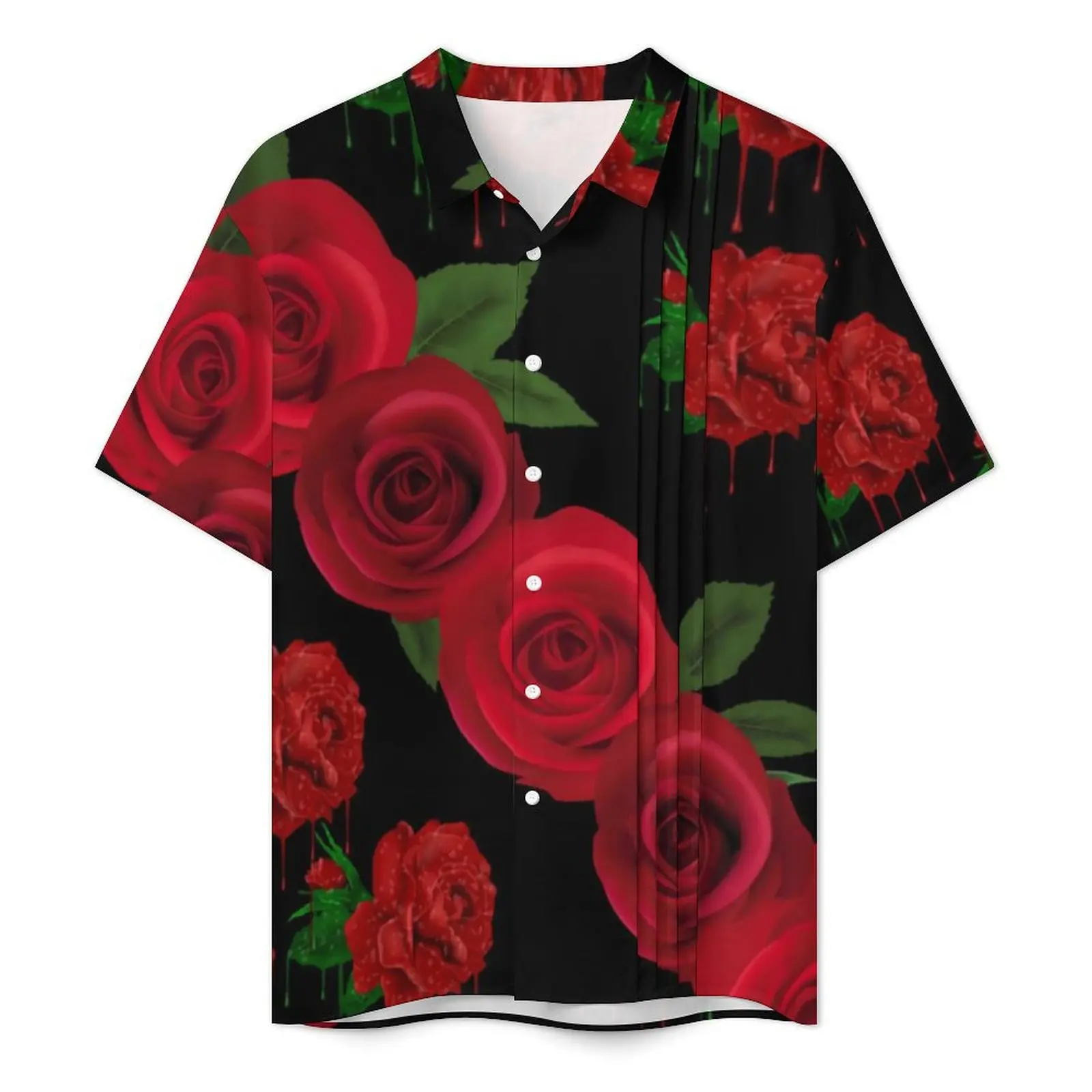 Blood Red Roses Vacation Shirt Man Floral Print Novelty Casual Shirts Hawaii Short Sleeve Streetwear Graphic Oversize Blouses