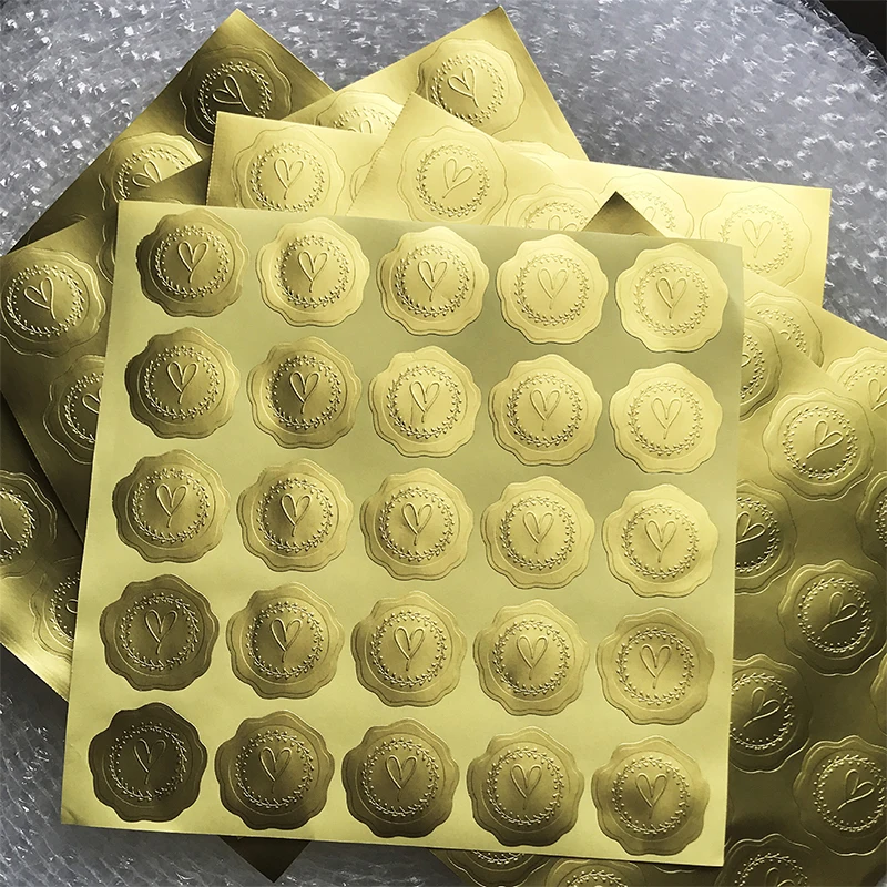 5/10sheets Gold Envelope Stickers Embossed Heart Seal Stickers For Postcards Invitations Card Gifts Decor Self Adhesive Sticker