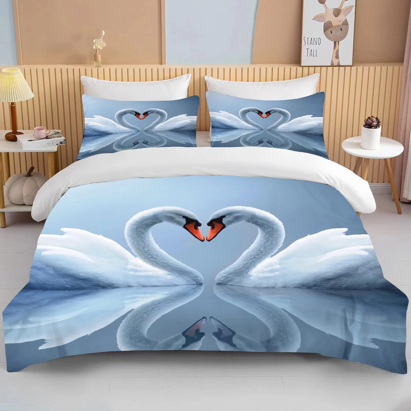 10 Sizes The Lover White Swan Bedding Sets Animal Duvet Quilt Cover Set Blue Pink Comforter Bed Linen and Pillowcase  Duvet