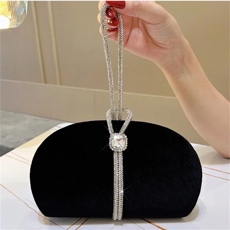 

2025 New Women Velvet Evening Bags Diamon Clutch Purse Banquet Evening Bags With Chain Drop Shipping