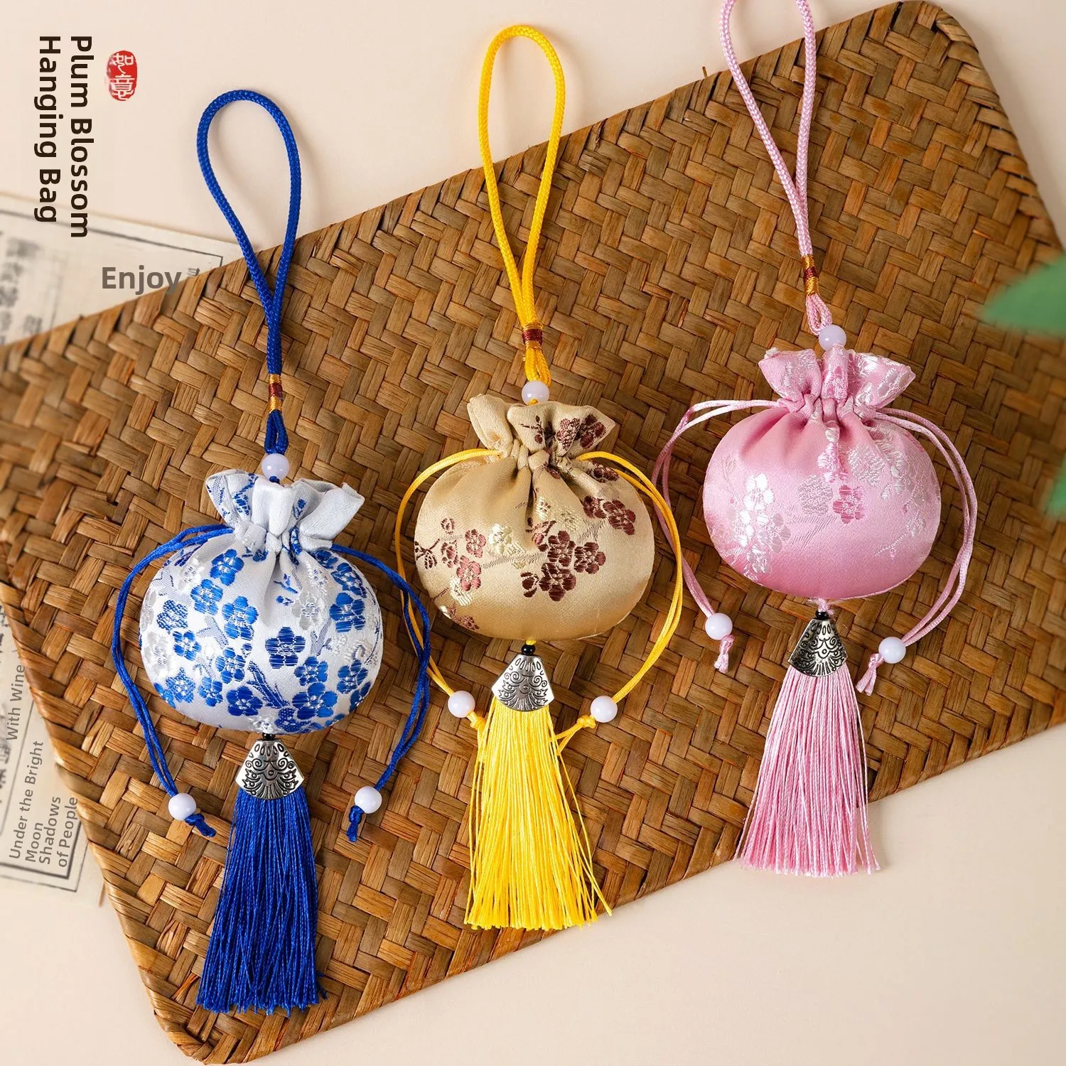 Embroidered Plum Blossom Fragrance Pouch Hanging Ornament Silk Satin Empty Bag Tassel Personal Carry Hanfu Accessory Gift