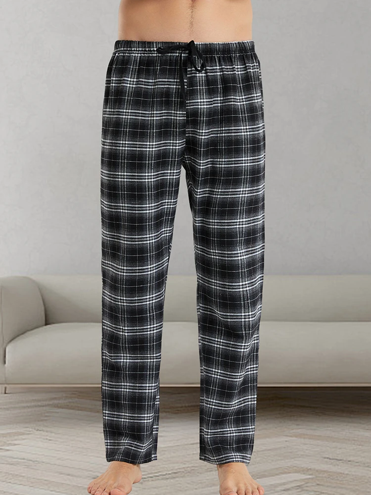 Men\'s Plaid Pajama Pants Trousers Lace Up Elastic Home Lounge Pants Loose Comfort Straight Pants Jogger Pants Home Sweatpants