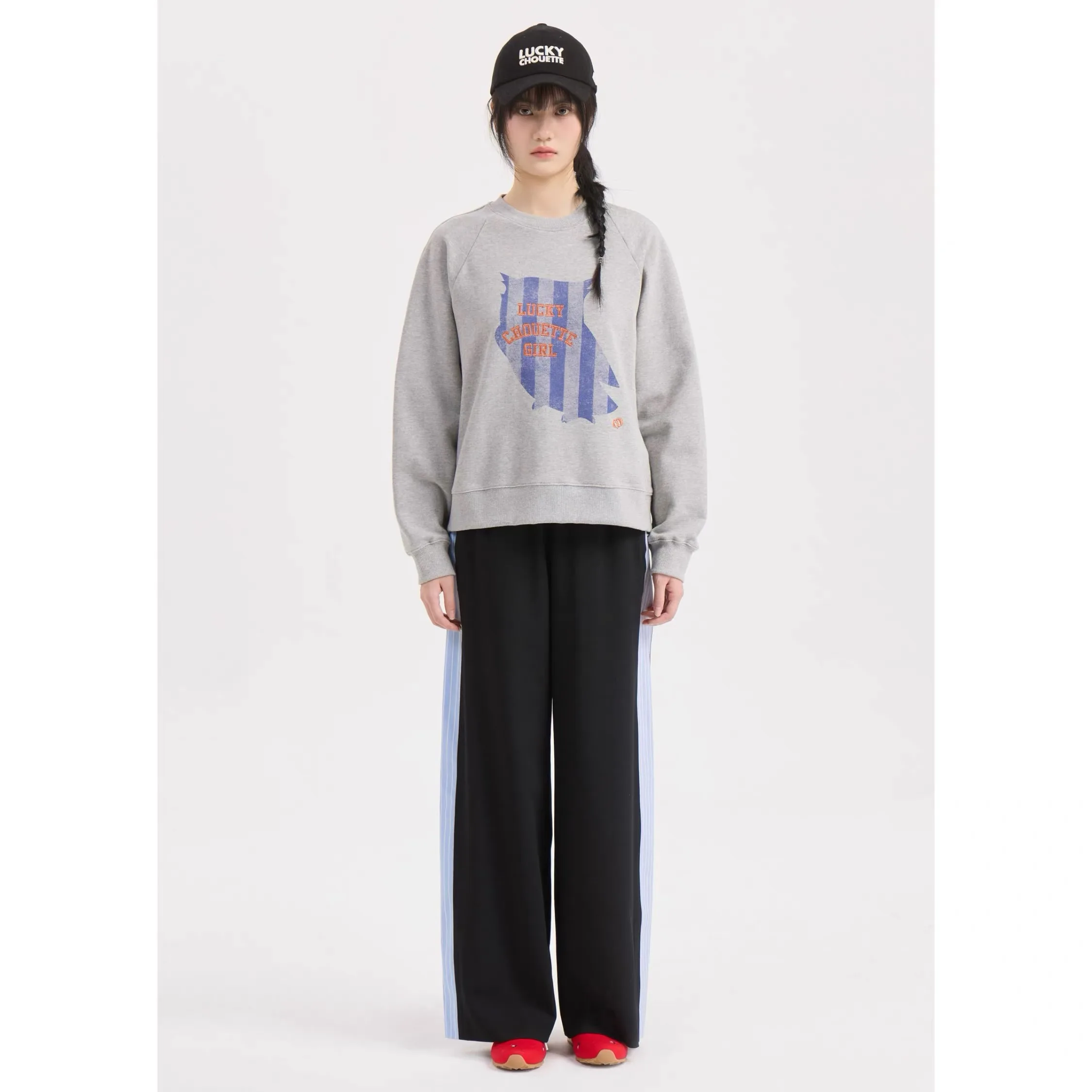 

LUC26 Spring Summer Lightweight Elastic Waist Stripe Patchwork Straight Leg Pants Women's Street Style All Cotton Trousers