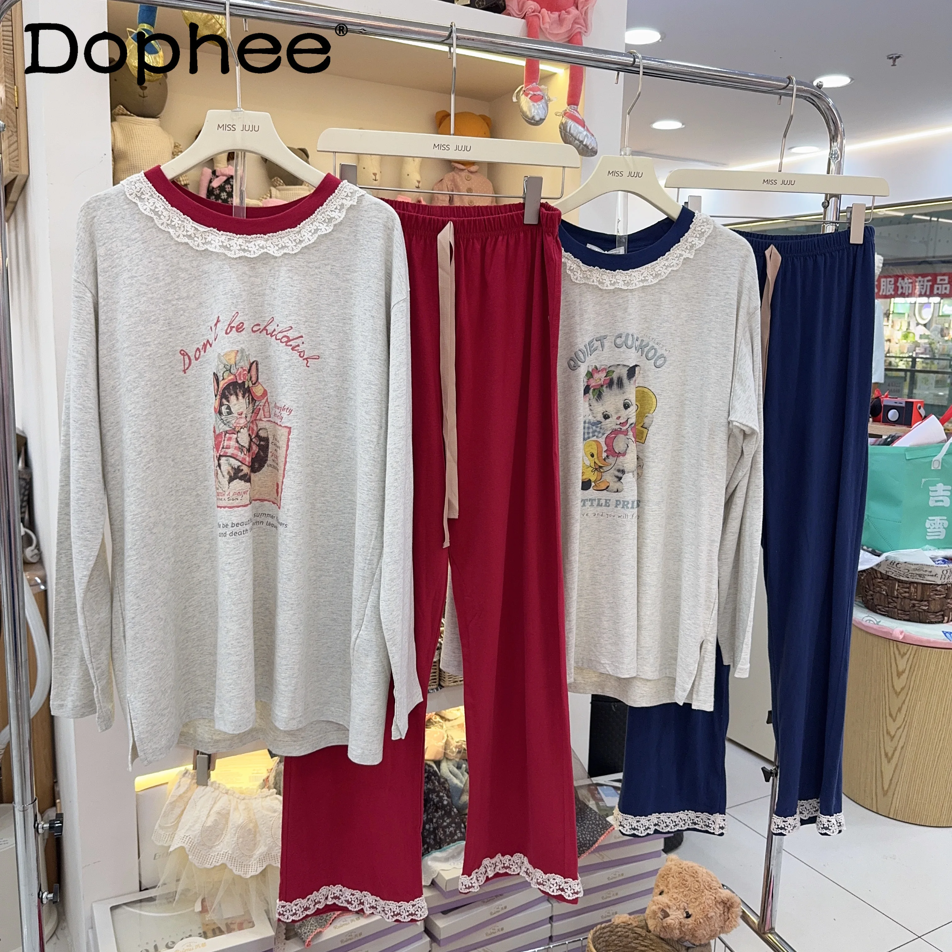 

100% Cotton Japanese Style Girl Long Sleeve Round Neck Pajama Set Autumn Winter New Cartoon Print Cute Homewear