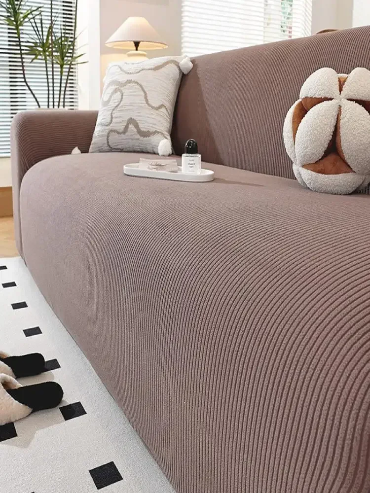 Hoge elasticiteit Polar Fleece bankhoes Vier seizoenen dunne streep All-inclusive fauteuilbeschermer Stevige bankhoezen voor de woonkamer - afbeelding 2