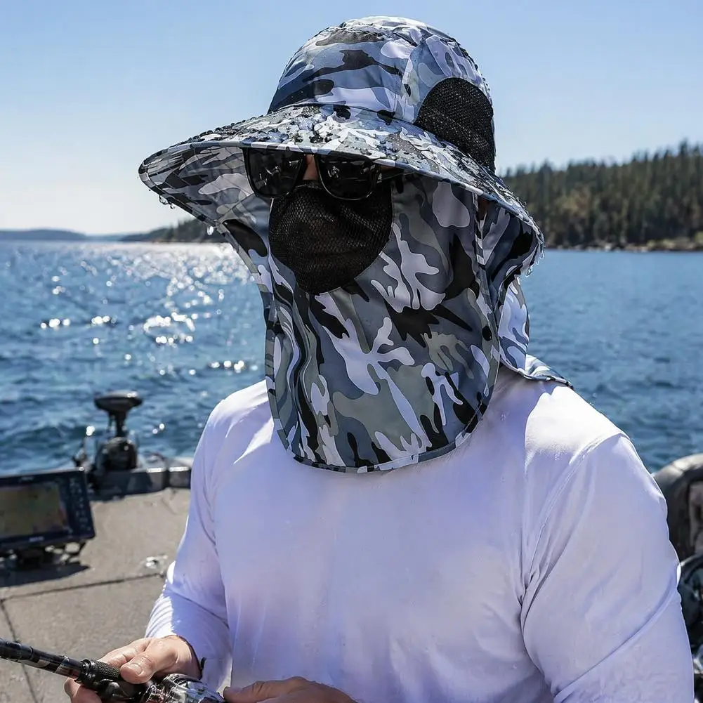 Sun Hats UV Protection Fishing Hat with Neck Flap & Face Mask Wide Brim Bucket Hat Foldable Summer Hats for Hiking Beach Travel