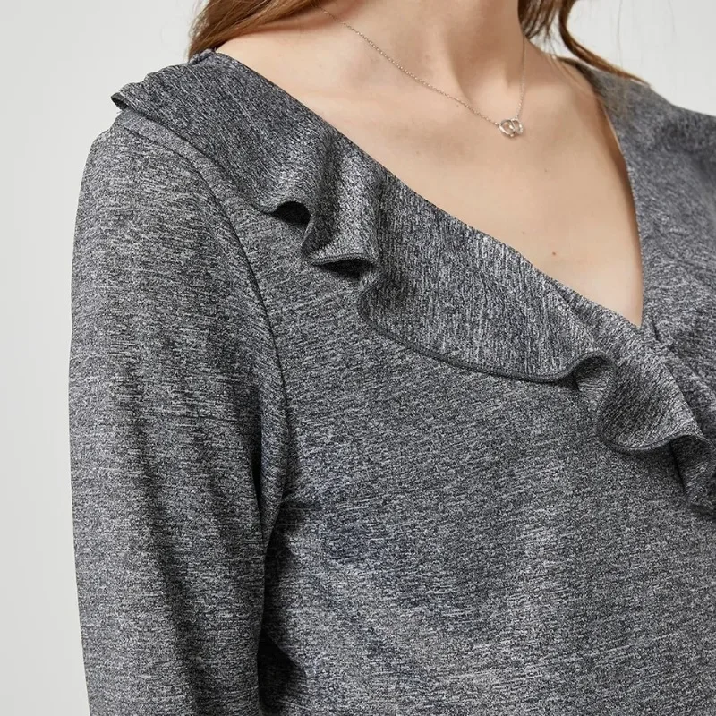 ربيع الخريف لوتس ليف نقاش حافة الخامس الرقبة طويلة الأكمام تي شيرت موضة الأوروبية الأمريكية النساء الحوامل الصلبة الرضاعة الطبيعية #3