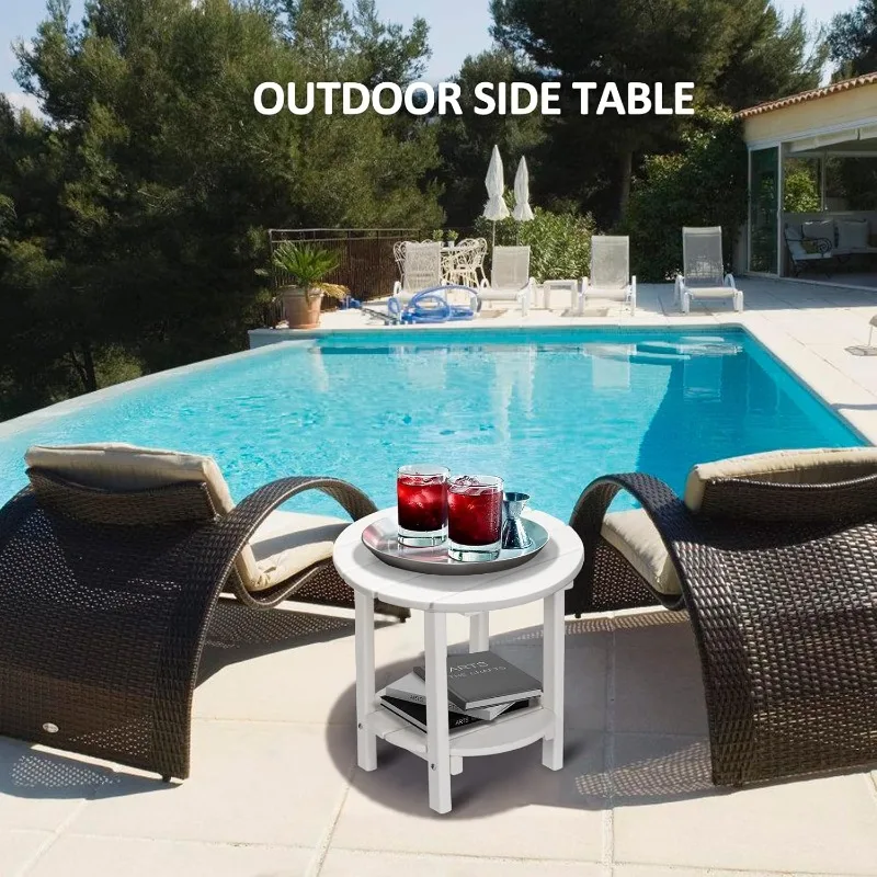 2-Tier Round Adirondack Side Table - HDPE Outdoor End Table Weather Resistant for All Season Patio Furniture