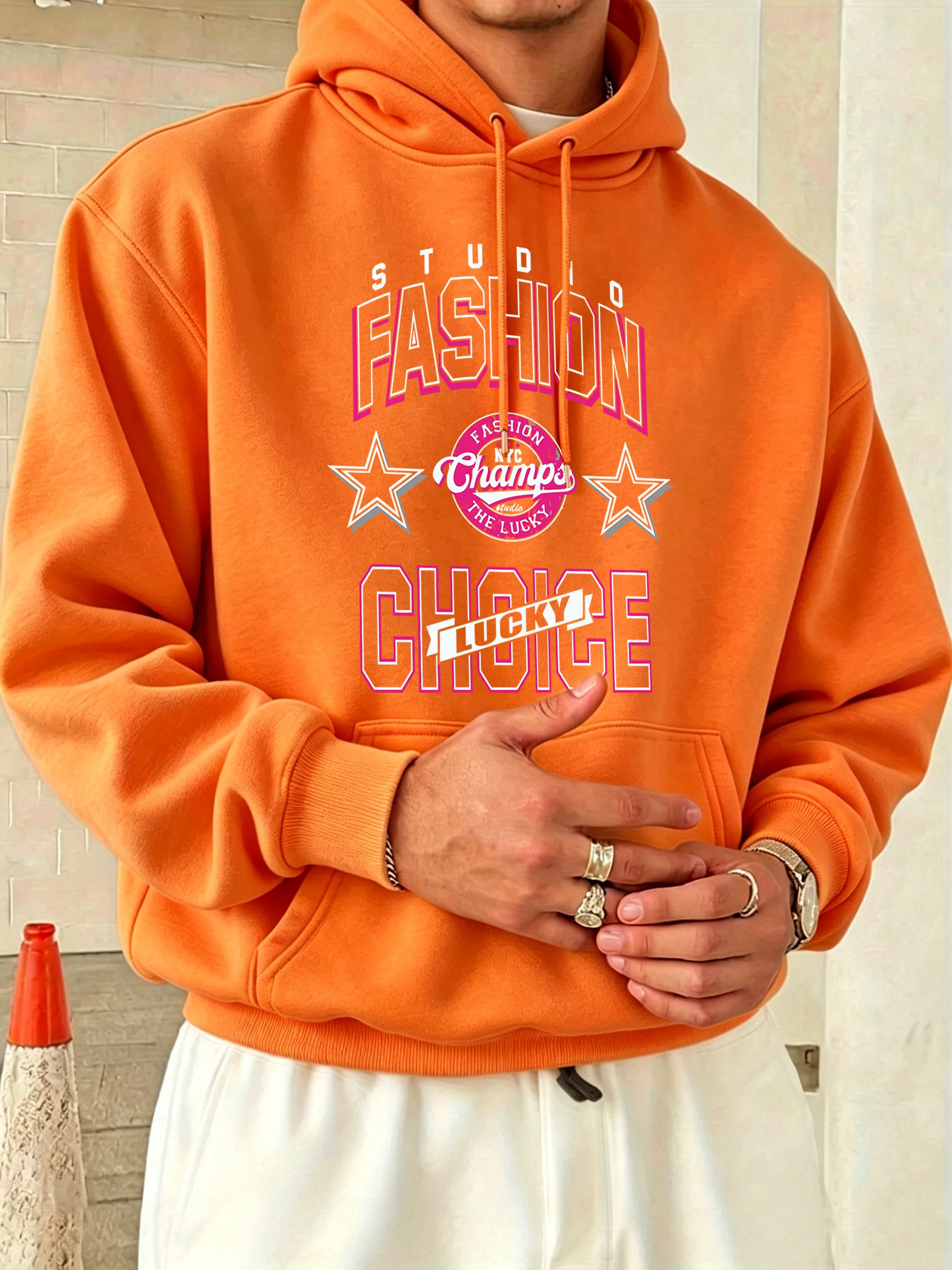 Studio Fashion Lucky Choice Printed Men Simple Sport Hoodie Warm Loose Pullover Casual Commute Sportswear Fleece Autumn Clothes