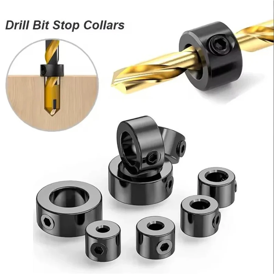 

DrillStoperCollarSetStopBitRingShaftLimitMetricLockSteelPressDepthAjustablePositionerHoleGuideWoodworkToolshighquality