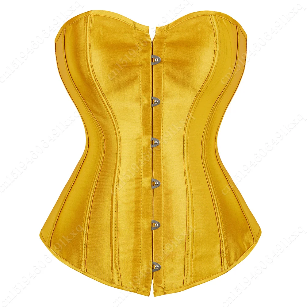 Bustier-Korsett-Oberteile für Damen, Überbrust-Satin, sexy Schnürkorsett, goldenes Gothic-Korsett und Bustiers