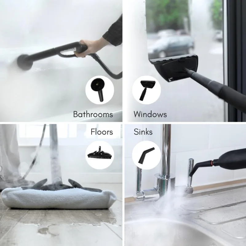 منظف بخار Ewbank 1800 وات، مع المرفقات، السجاد، البلاط، الأرضيات، السيارة، المفروشات، الحمام، المطبخ، النوافذ، الجص