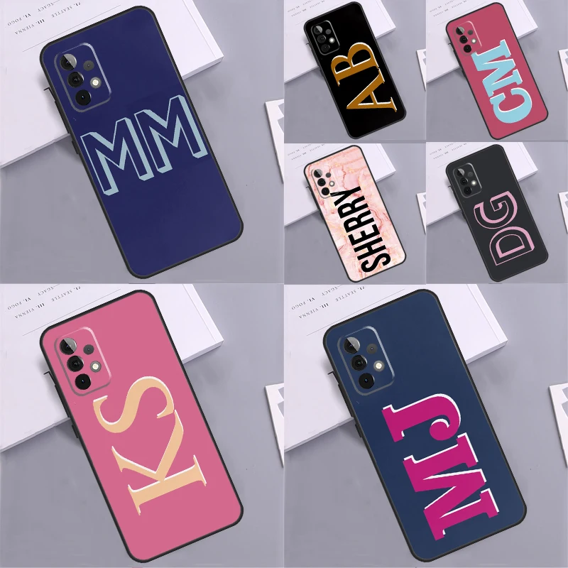 Custom Initials Coloured Monogram Coque For Samsung Galaxy A52 A53 A54 A42 A32 A22 A12 A51 A71 A14 A24 A34 A13 A23 A33 Case