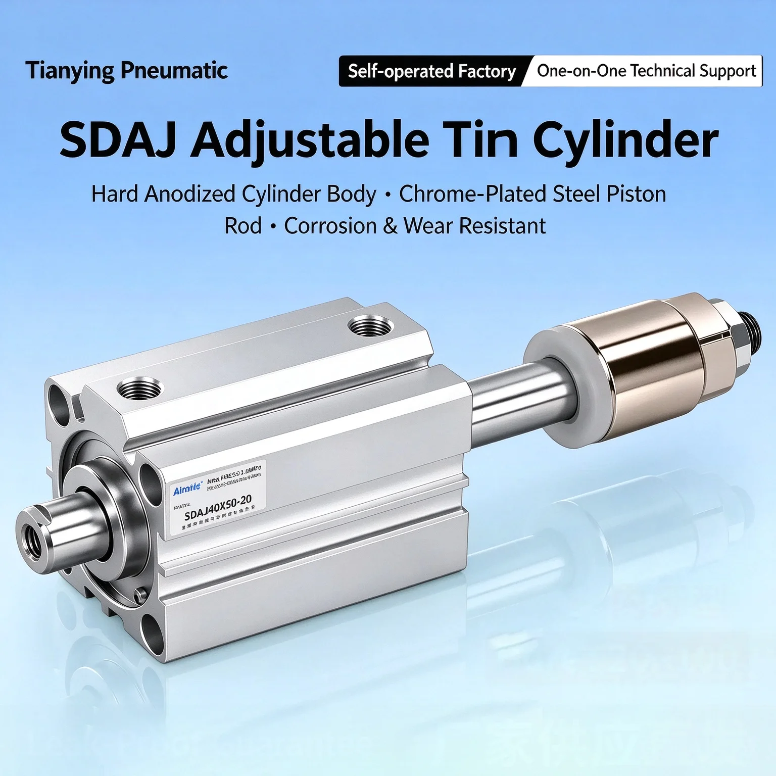 SDAJ Adjustable Thin Pneumatic Cylinder Small External Thread Magnetic 12mm-63mm Stroke Options 20/30/40/50 Units