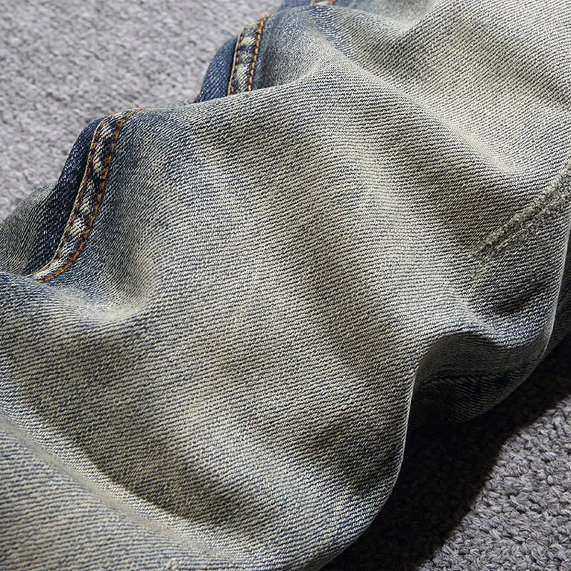 Italian Style Fashion Men Jeans Retro Washed Stretch Slim Fit Ripped Jeans Men Vintage Trousers Designer Denim Pants Hombre