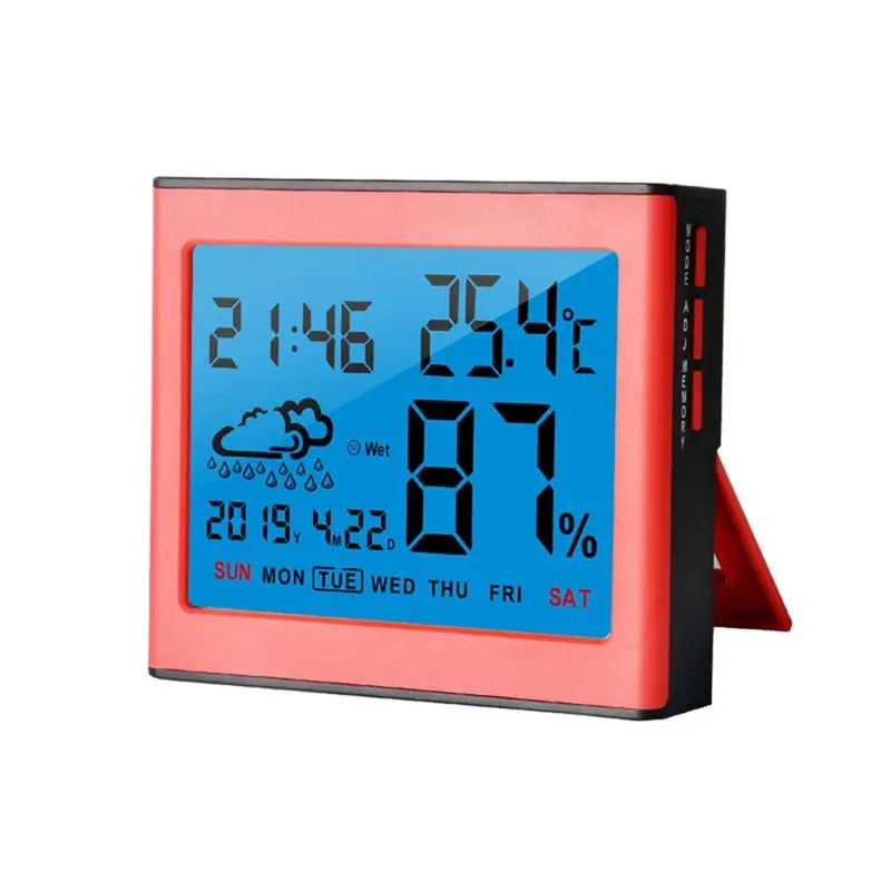 A01F-Home Decoration Alarm Clock Hygrometer Electronic Thermometer ABS Engineering Plastic Humidity Range 10-99% RH Pink