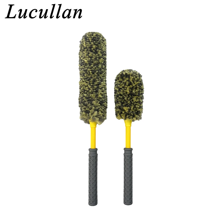 Lucullan 2 Pack Ultra Soft and Fluffy Synthetic Wool With Ergonomic Handle Wheel Woolies Car Detailing Brush