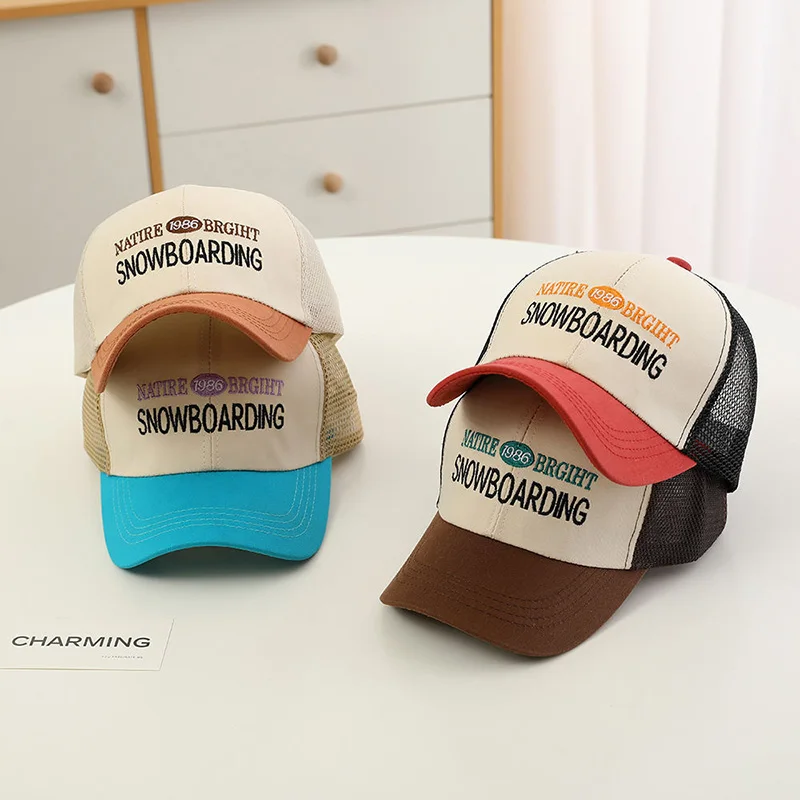 

Kids Mesh Baseball Hats Summer Sun Hat Fashion Letter Children Duck Tongue Cap 2-12Year Baby Hollow Breathable Sunscreen Visors