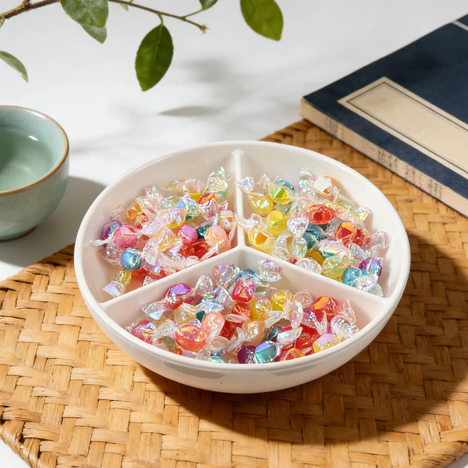 Japanese Ceramic Soup Bowl 3 Section White Porcelain Microwave Oven Safe Breakfast Serving Dish Yogurt Snack Appetizer Plate