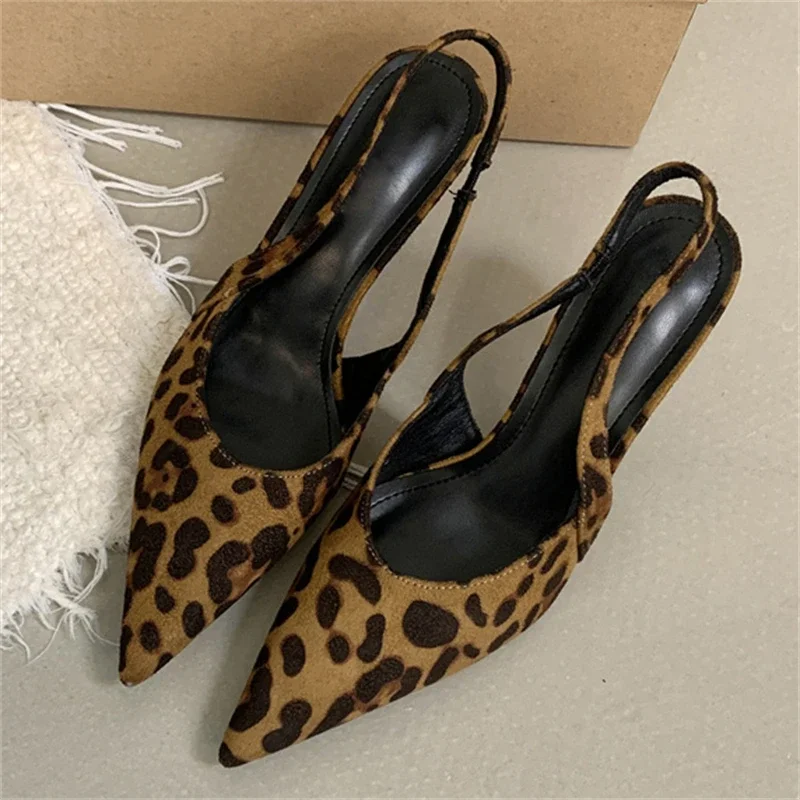

Eilyken Design Style Leopard Print Shallow Pointed Toe Women Pumps Elegant Slingbacks Thin Heels Party Dress Ladies Shoes