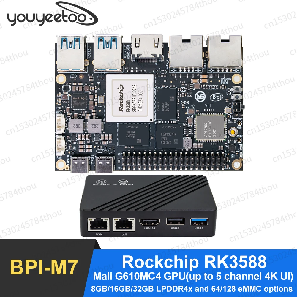 

Banana Pi BPI-M7 RockChip RK3588 PI-co ITX Development Board ArmSom Sige7 GPU 5 channel 4K UI,Two 2.5G Ethernet Support WiFi 6