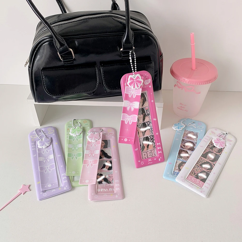 Cartoon Bow Life Four Grid Card Set with Pendant, Star Chaser Vertical Four Grid Card Set, Hollow Head Sticker Card Set