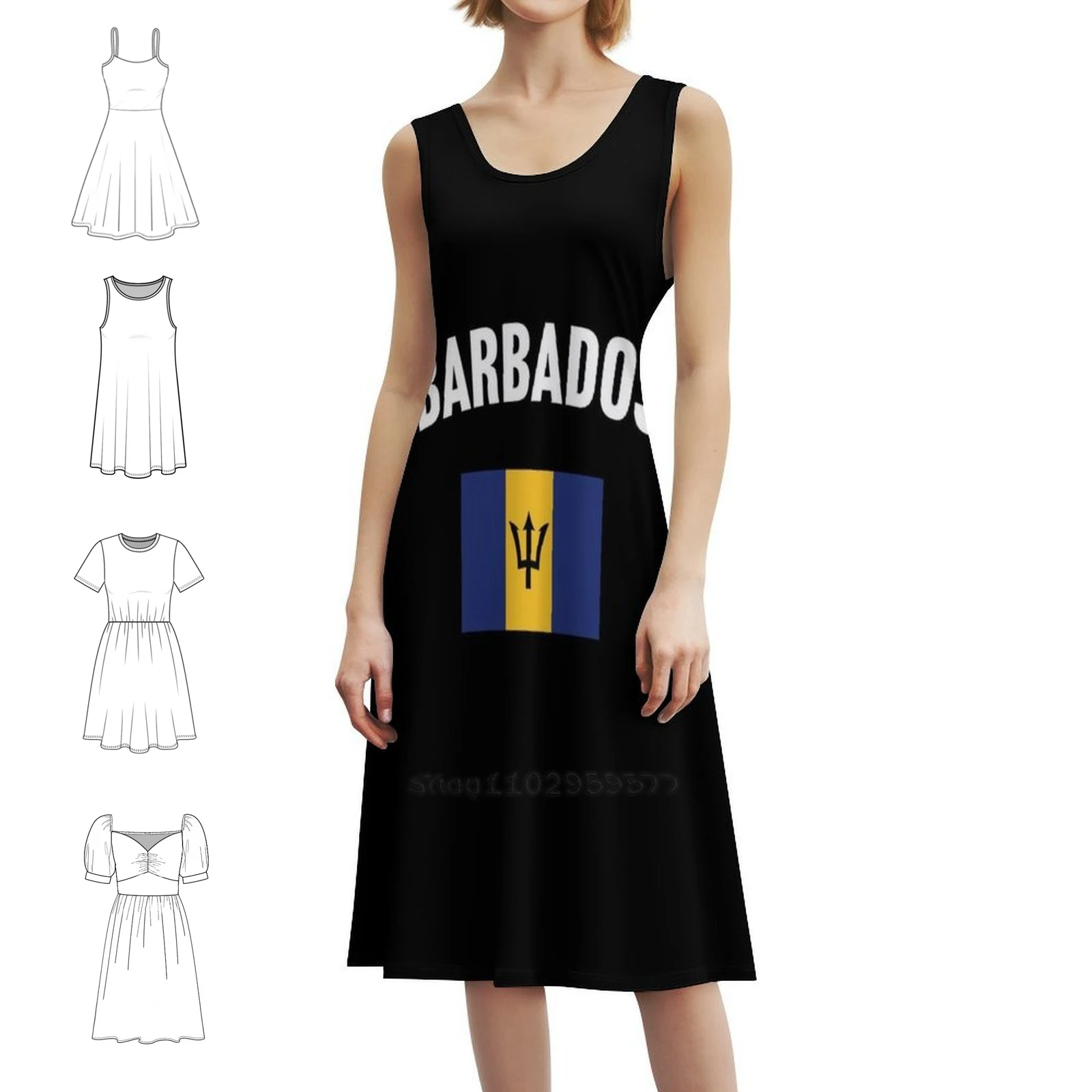 

Barbados Flag Bohemian Sleeveless Dress For Women Print Beach Party Dresses Barbados Sport Football Soccer Game Women's Dress