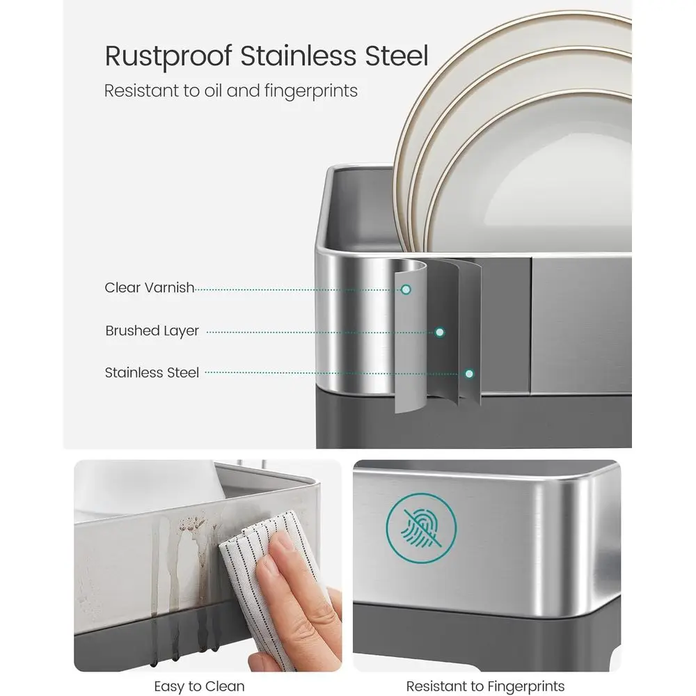 Estante extensible para platos de cocina de acero inoxidable con boquilla giratoria, utensilios, tazas, vidrio y soportes para tabla de cortar, plateado y Gra